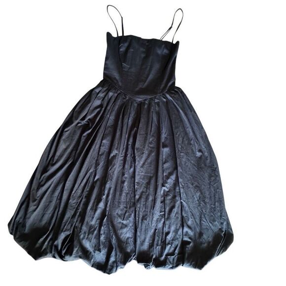 Abercrombie & Fitch Dipped-Waist Bubble Hem Midi Dress SP Black - Picture 2 of 8